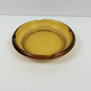 Vintage Retro Amber Brown 7” Ashtray Cigar Mid Century Round Glass Diamond Table